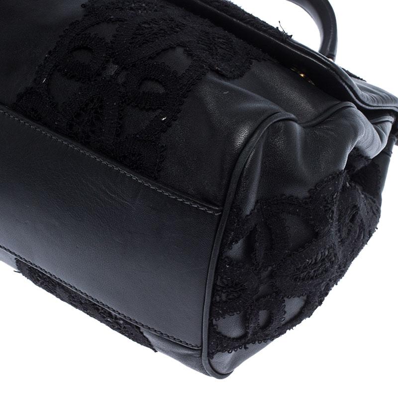 Dolce & Gabbana Black Leather and Lace Medium Soft Miss Sicily Top Handle Bag 4