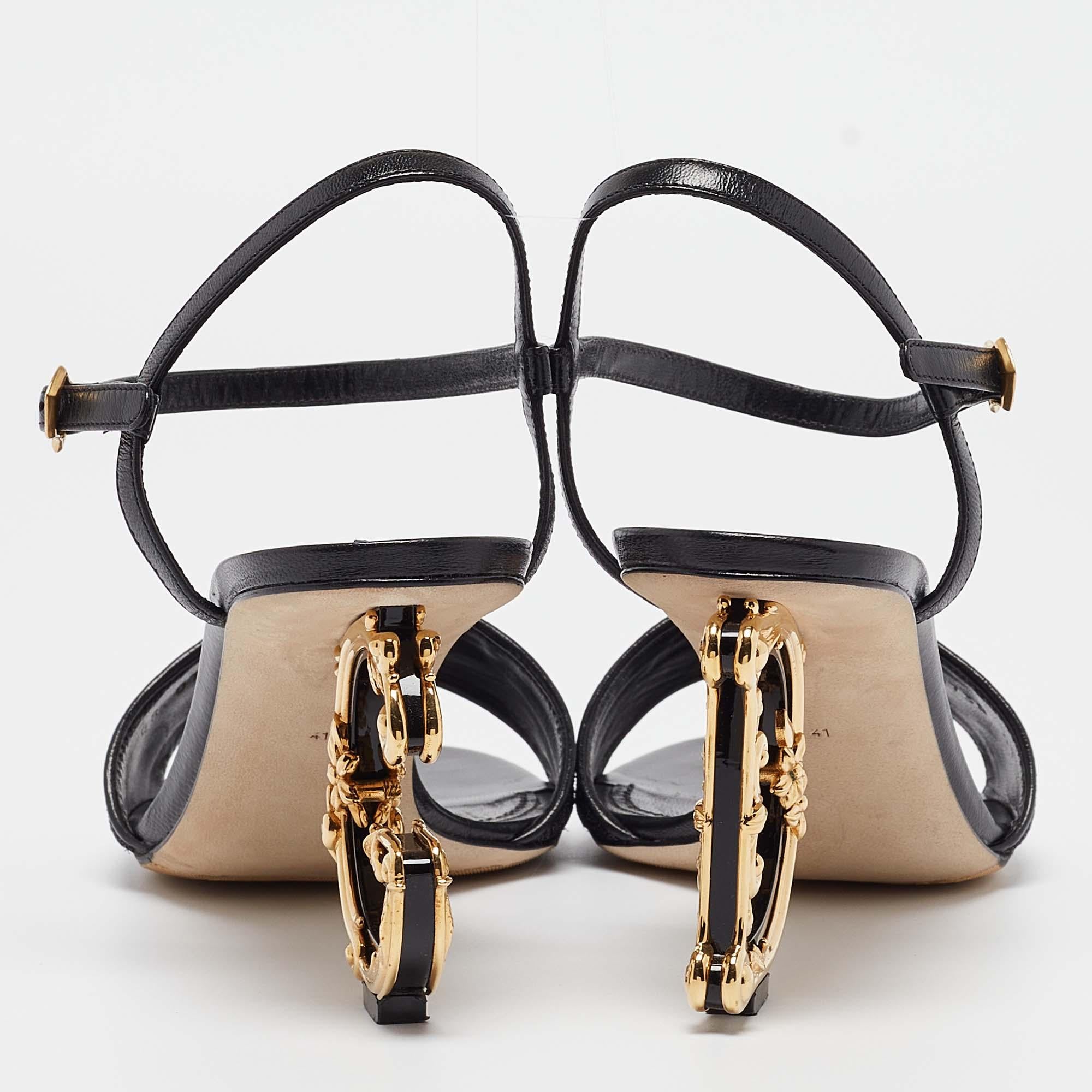 Dolce & Gabbana Black Leather and Lurex Keira DG Baroque Sandals Size 41 2