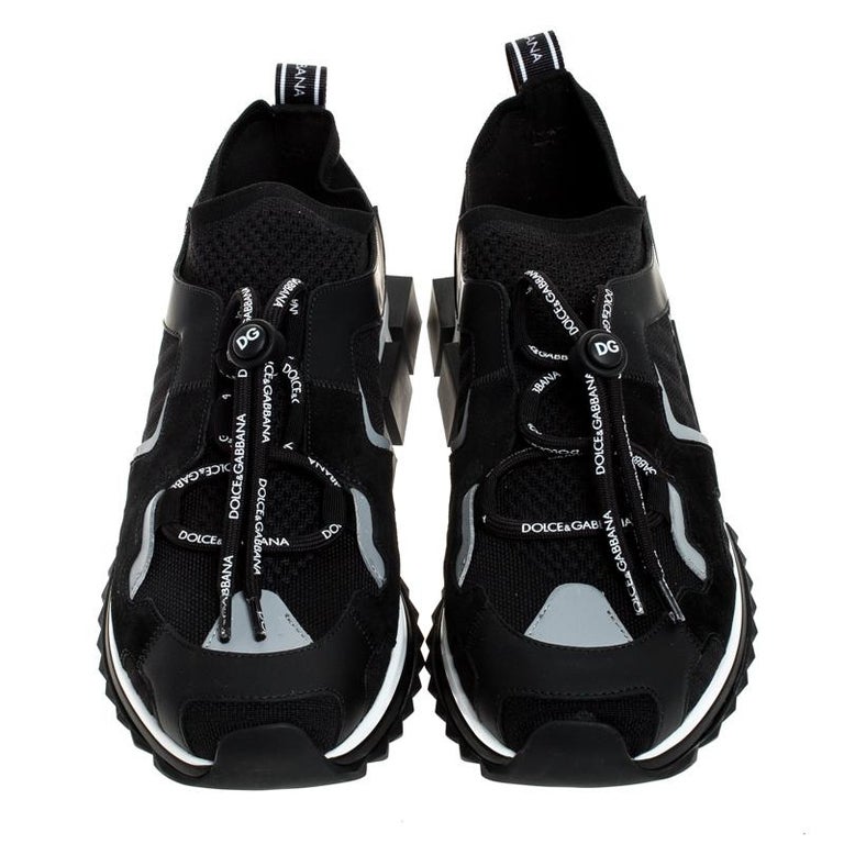 Dolce and Gabbana Black Leather and Mesh Sorrento Trekking Sneakers ...
