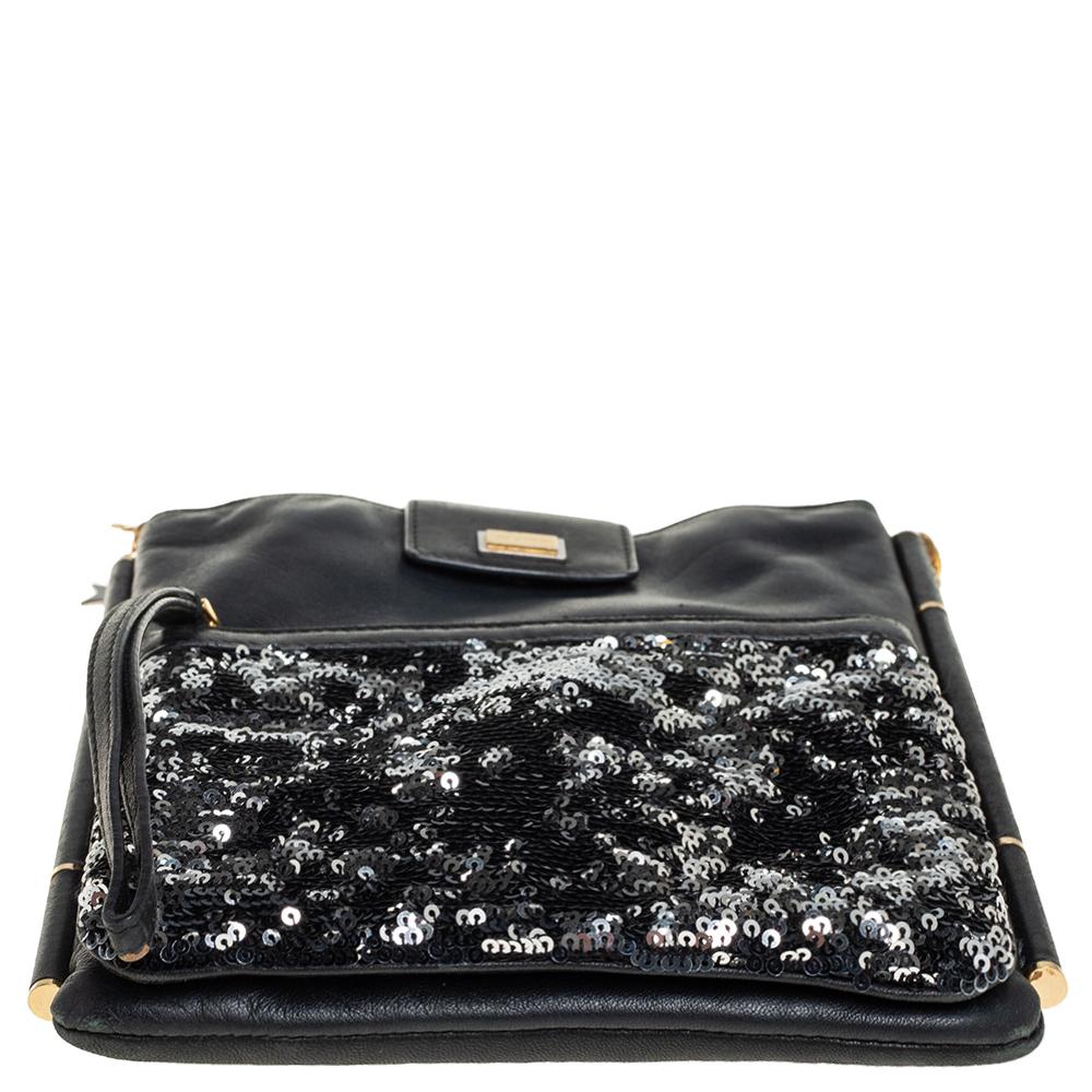 Dolce & Gabbana Black Leather and Sequins iPad Crossbody Bag 1