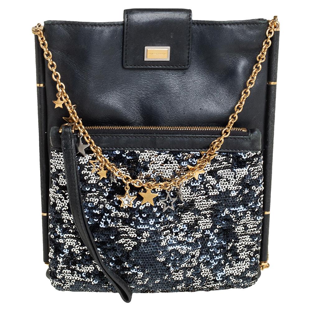 Dolce & Gabbana Black Leather and Sequins iPad Crossbody Bag
