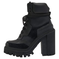 Dolce & Gabbana Black Leather and Suede Combat Boots Size 40