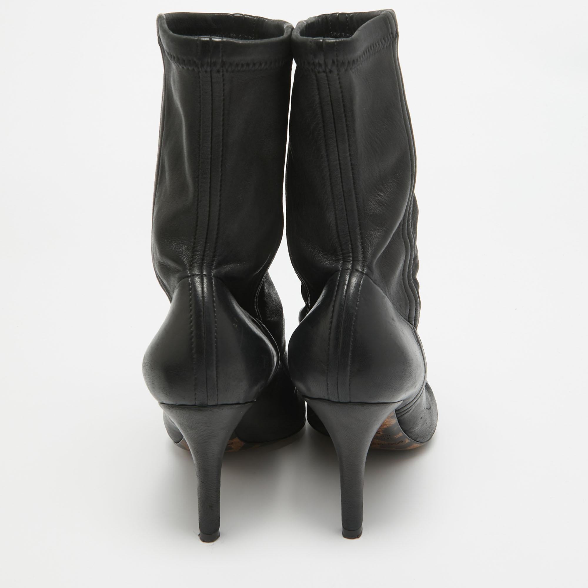Dolce & Gabbana Black Leather Ankle Boots Size 37 For Sale 1