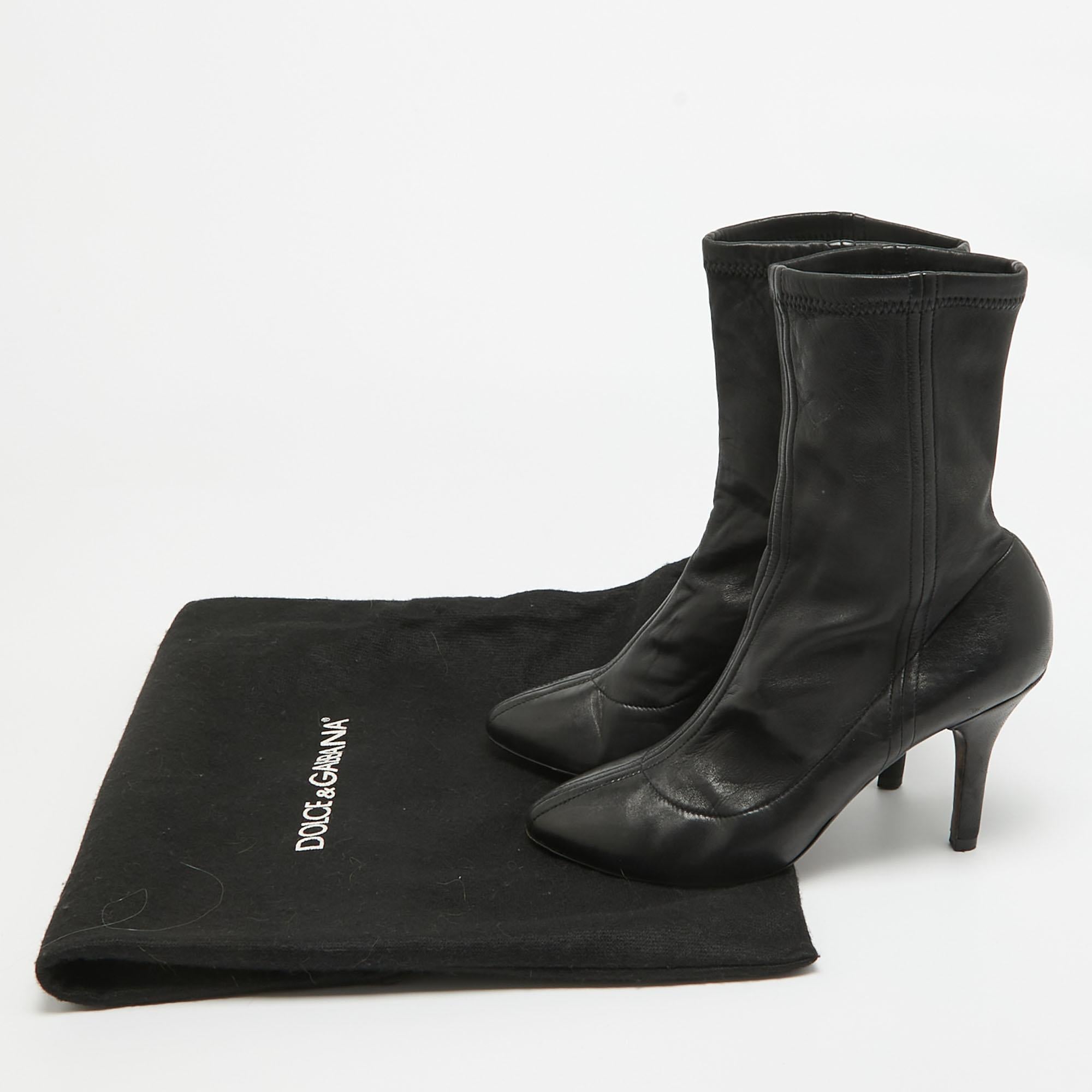 Dolce & Gabbana Black Leather Ankle Boots Size 37 For Sale 5