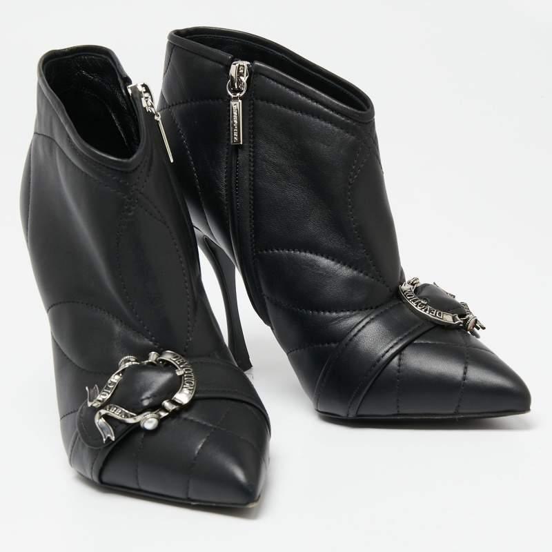 Dolce & Gabbana Black Leather Ankle Devotion Ankle Boots Size 37 For Sale 1