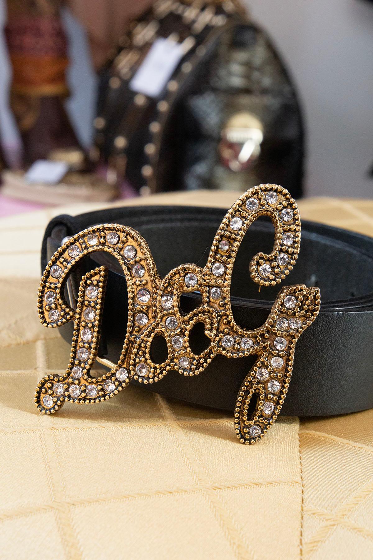 Dolce & Gabbana Black leather belts with rhinestones In Good Condition For Sale In Milano, IT