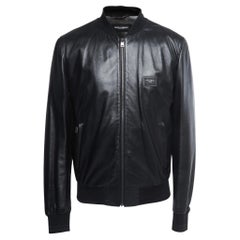 Dolce & Gabbana Black Leather Bomber Jacket 2XL