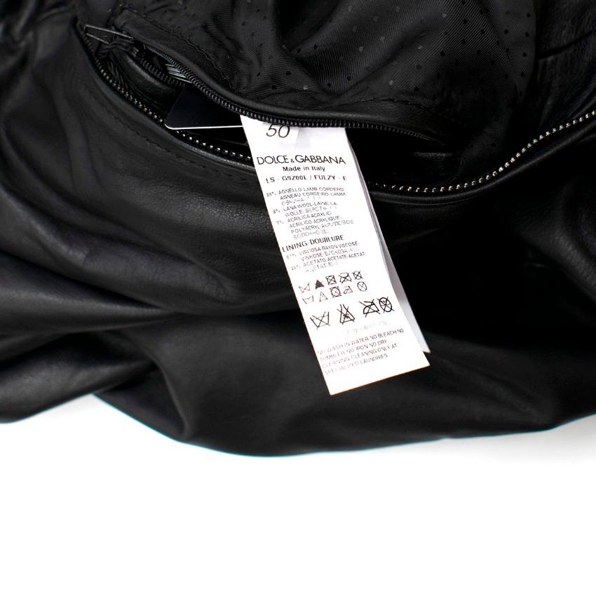 Dolce & Gabbana Black Leather Bomber Jacket SIZE EU 50 2