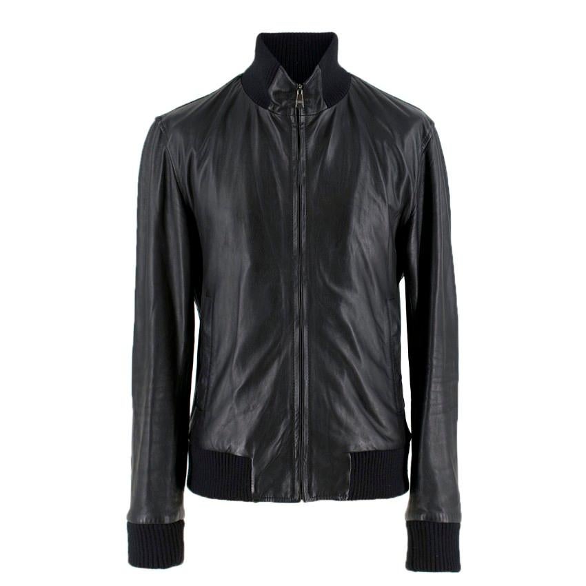 Dolce & Gabbana Black Leather Bomber Jacket SIZE EU 50