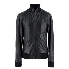 Dolce 
Gabbana Black Leather Bomber Jacket SIZE EU 50