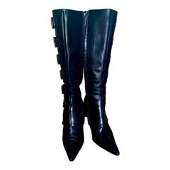 DOLCE & GABBANA Black Leather Bondage Buckle Boots 38.5EU 8.5US