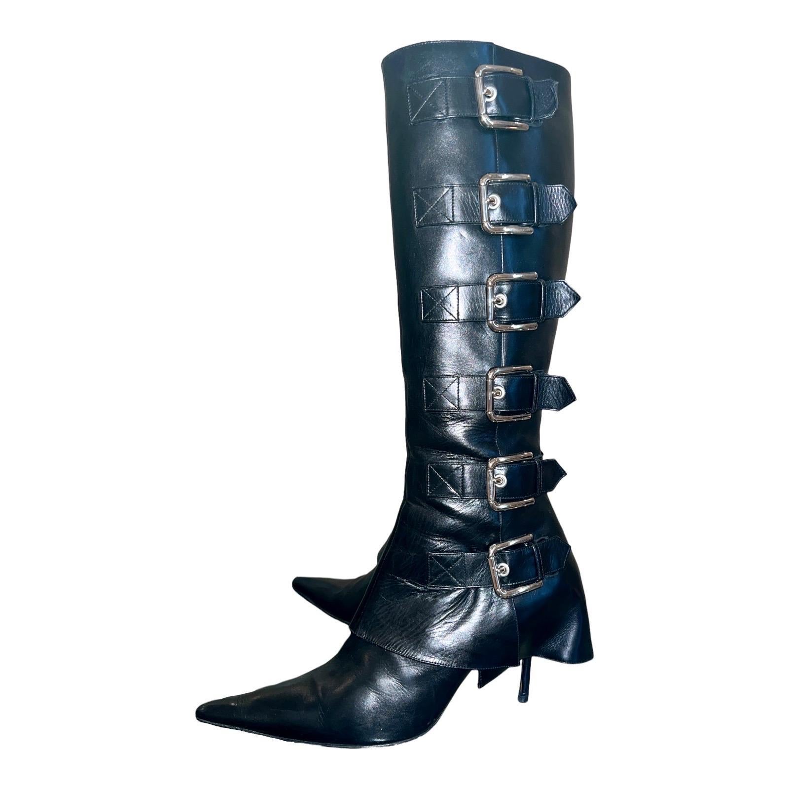 DOLCE & GABBANA Black Leather Bondage Buckle Boots 38.5EU 8.5US In Fair Condition In Switzerland, CH