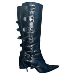 DOLCE & GABBANA Schwarze Bondage-Stiefel aus Leder mit Schnalle 38,5EU 8.5US