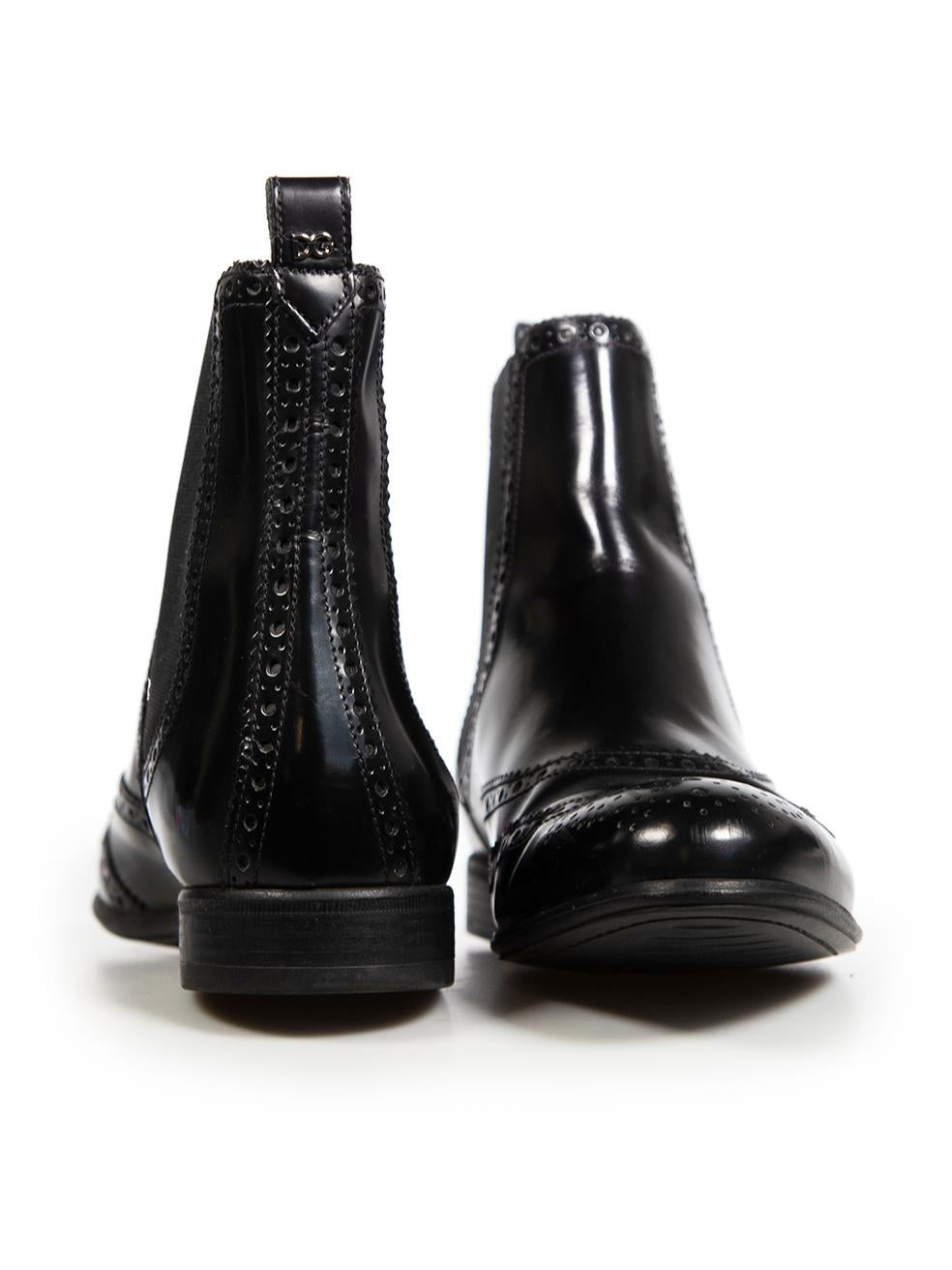 Dolce & Gabbana Black Leather Brogue Chelsea Boots Size IT 39 In Good Condition For Sale In London, GB