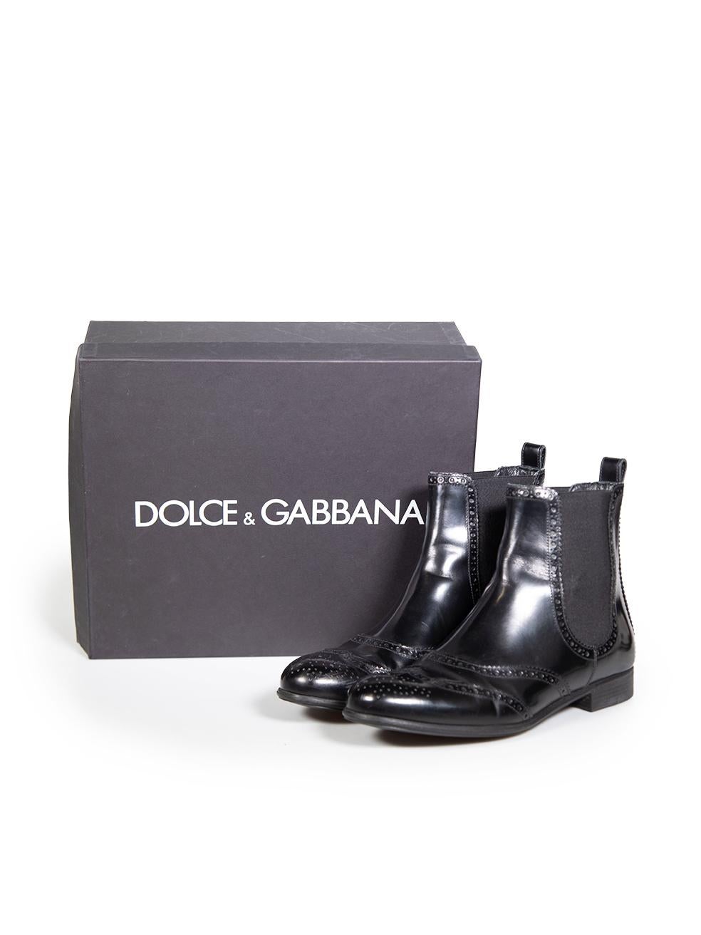 Dolce & Gabbana Black Leather Brogue Chelsea Boots Size IT 39 For Sale 3