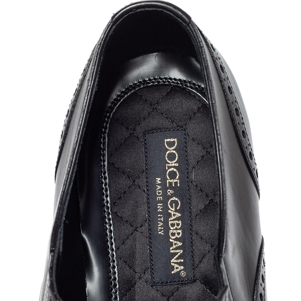 Dolce & Gabbana Black Leather Brogue Detail Derby Size 45 2