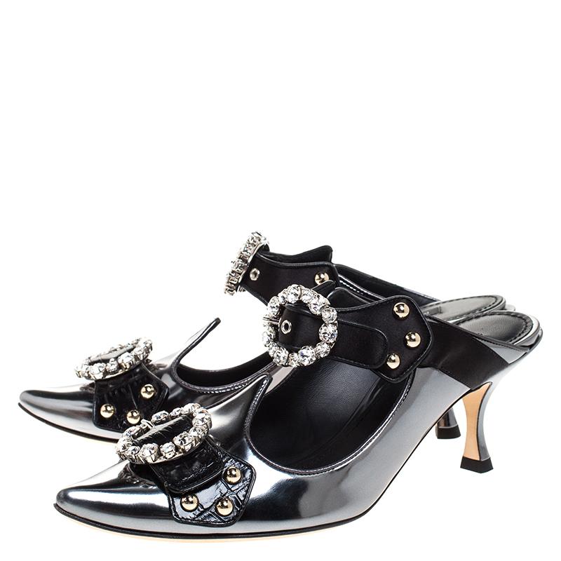 Dolce & Gabbana Black Leather Buckle Detail Pointed Toe Sandals Size 38 1
