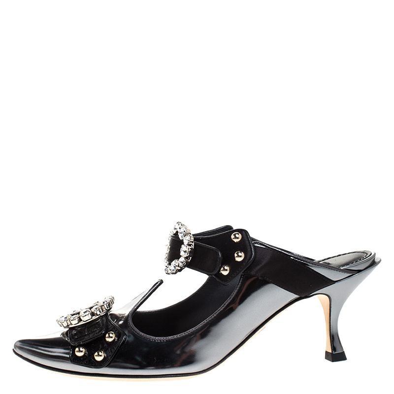 Dolce & Gabbana Black Leather Buckle Detail Pointed Toe Sandals Size 38 2