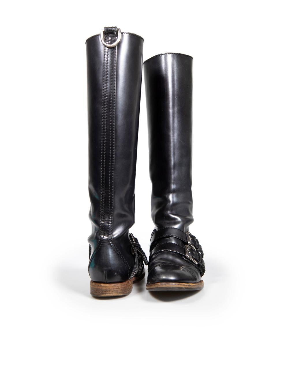 Dolce & Gabbana Black Leather Buckle Long Boots Size IT 39 In Good Condition For Sale In London, GB
