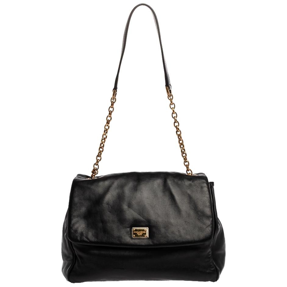 Dolce & Gabbana Black Leather Chain Shoulder Bags
