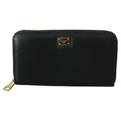 Dolce & Gabbana Black Leather Continental Wallet Purse Clutch Gold DG Logo