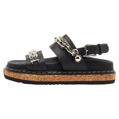 Dolce & Gabbana Black Leather Crystal Embellished Strap Sandals Size 38