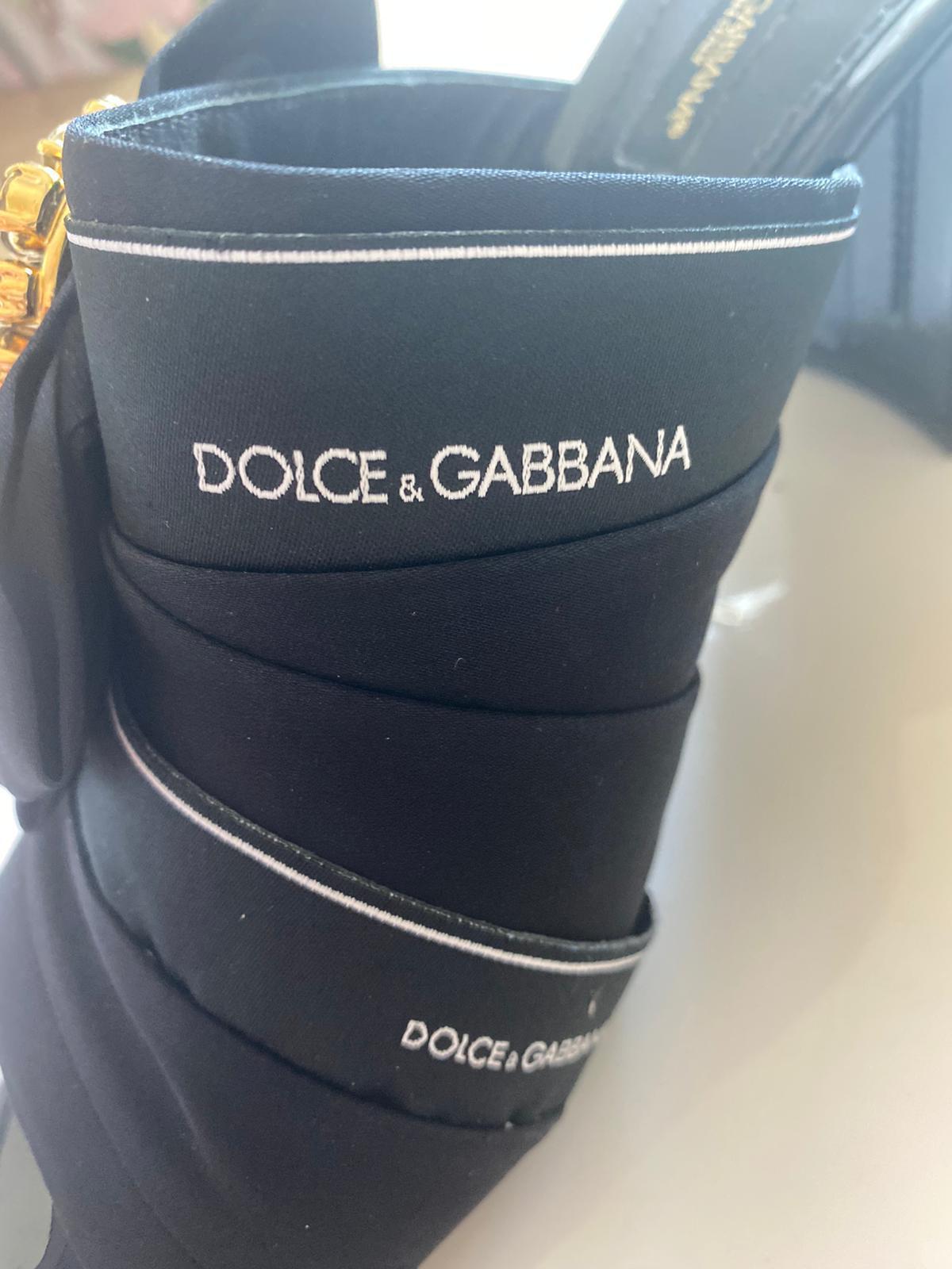 Dolce & Gabbana Black Leather Crystals Slip On Sandals Shoes Slides Heels DG In New Condition For Sale In WELWYN, GB