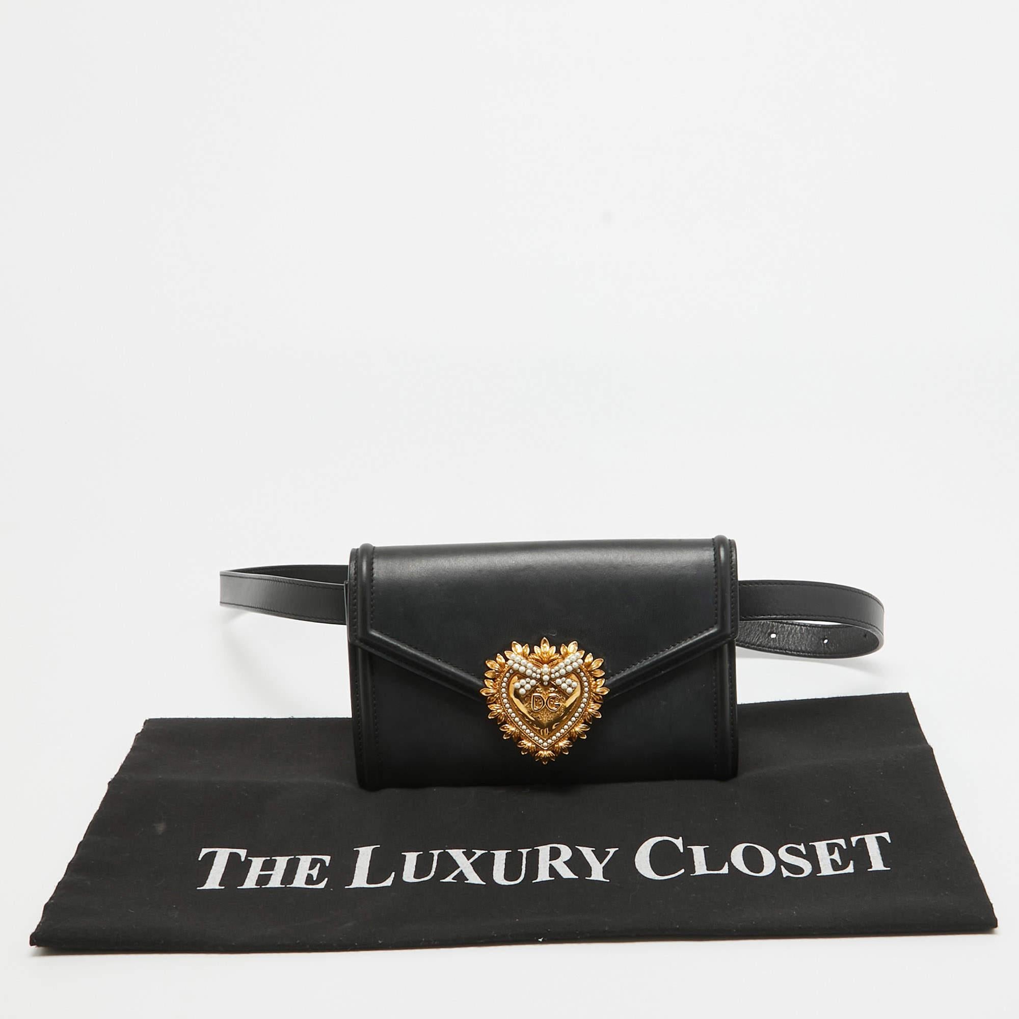 Dolce & Gabbana Black Leather Devotion Belt Bag For Sale 10