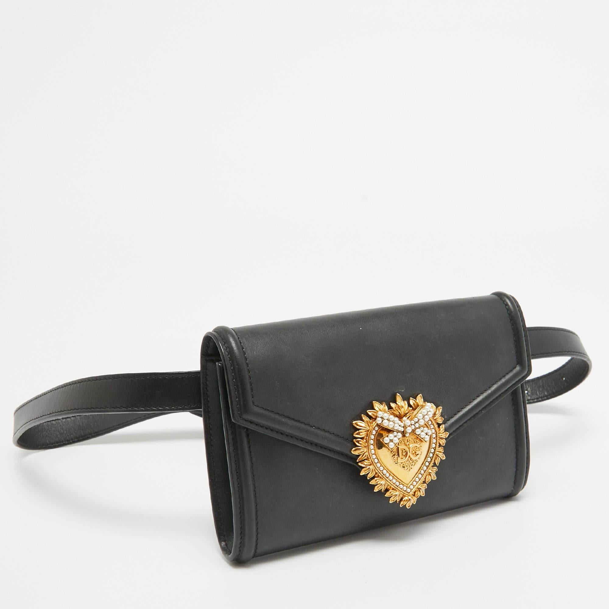 Dolce & Gabbana Black Leather Devotion Belt Bag In Good Condition For Sale In Dubai, Al Qouz 2