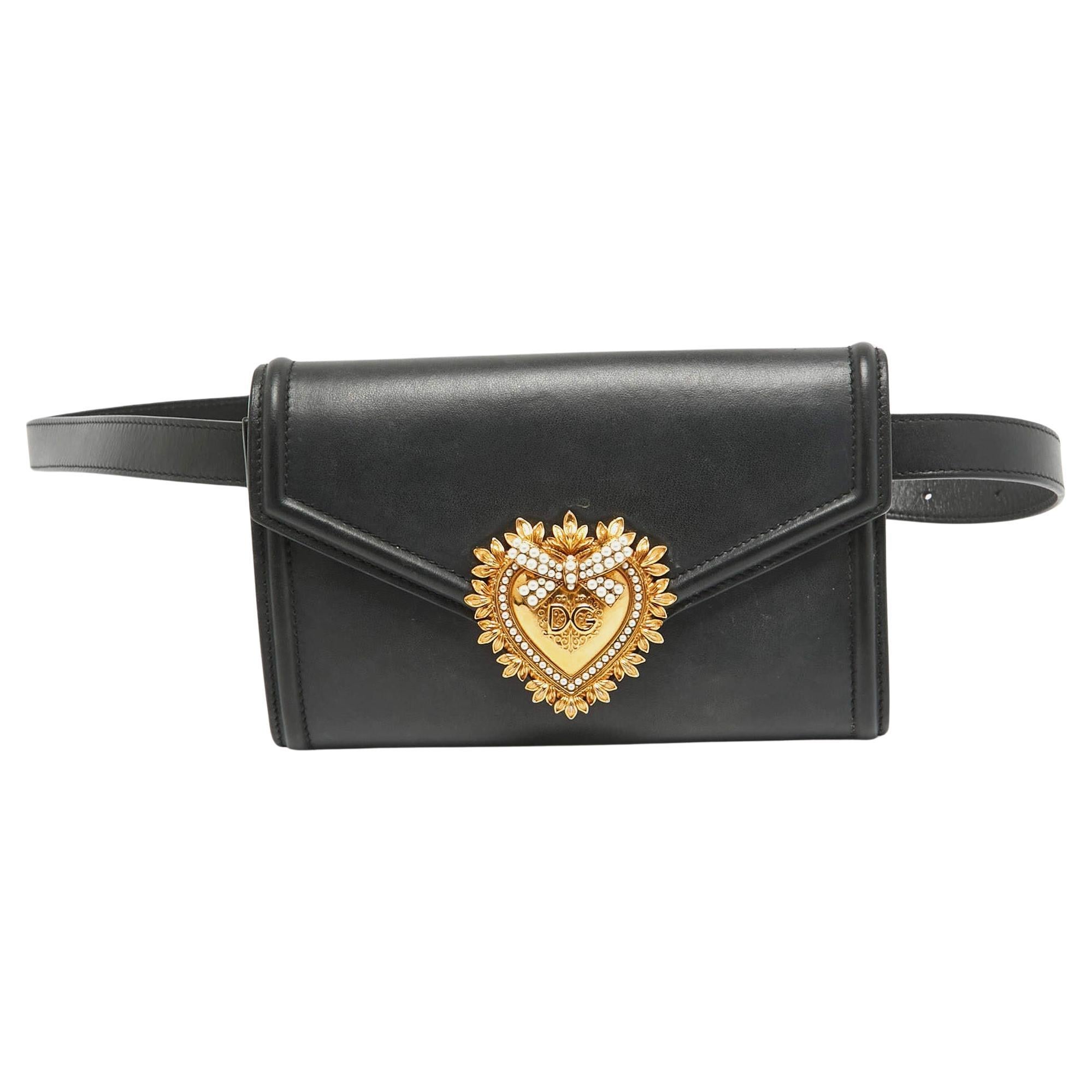 Dolce & Gabbana Black Leather Devotion Belt Bag For Sale