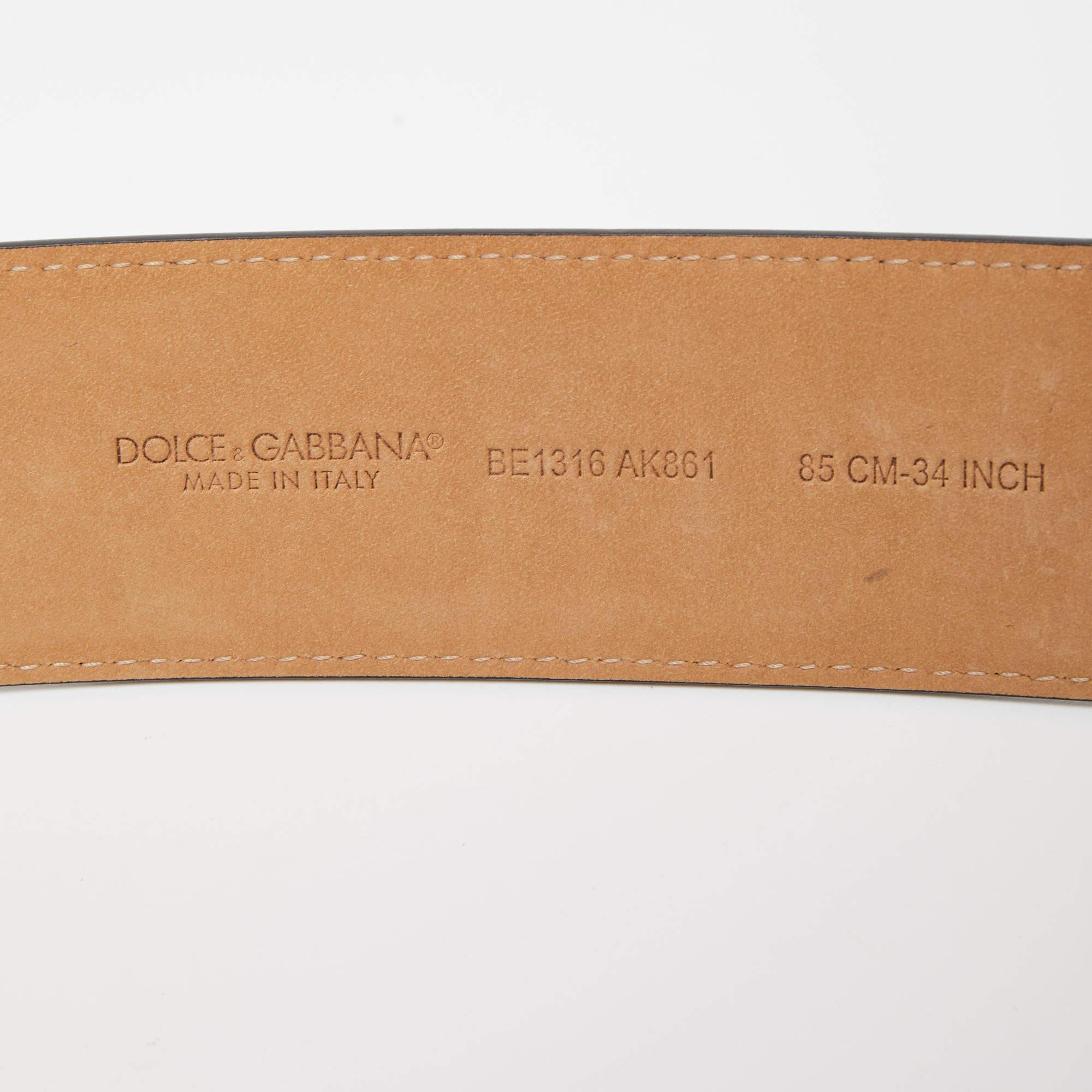 Dolce & Gabbana Black Leather Devotion Heart Buckle Belt 85CM 1