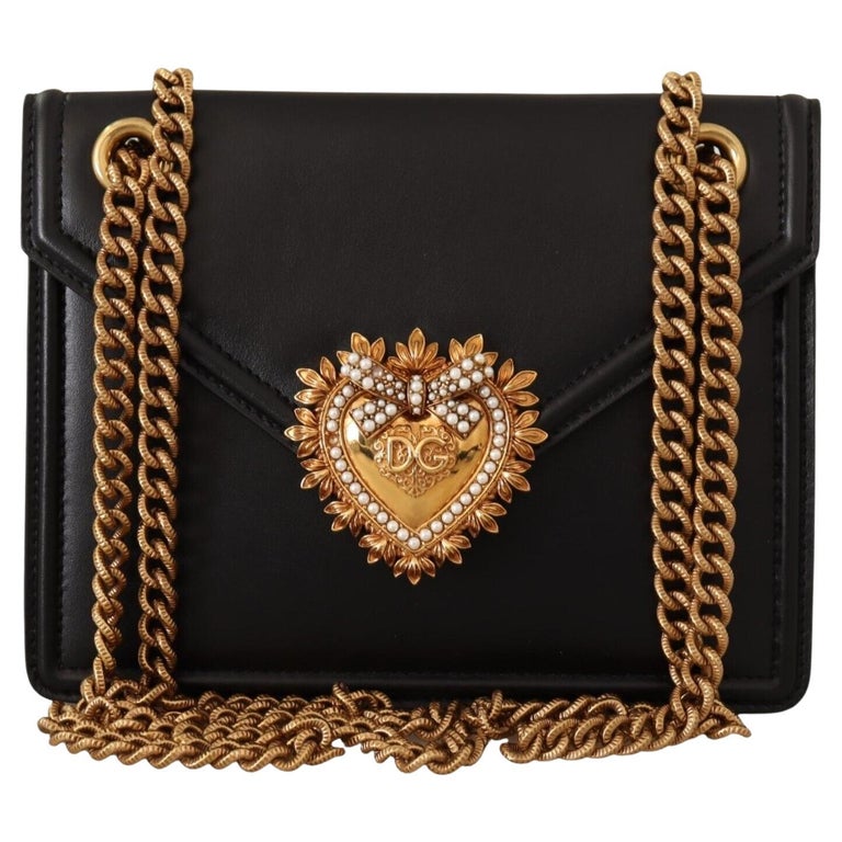 Dolce & Gabbana Black Leather Gold Chain Bag Accessory Shoulder Strap