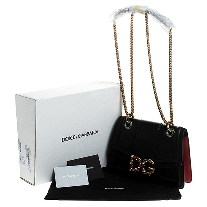 Dolce & Gabbana Black Leather DG Amore Chain Shoulder Bag 7