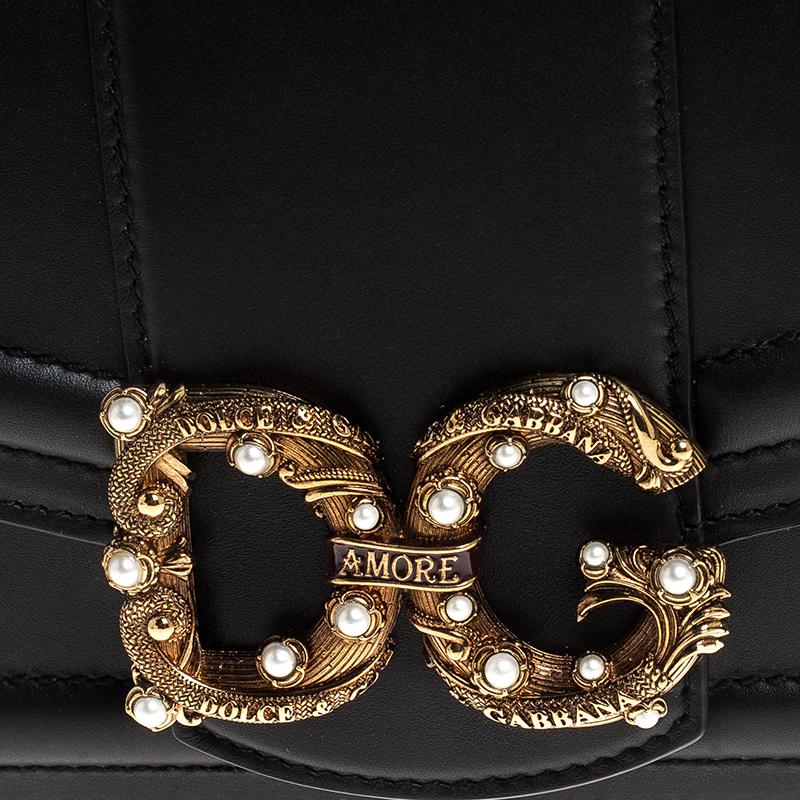 Dolce & Gabbana Black Leather DG Amore Chain Shoulder Bag 3