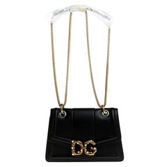 Dolce & Gabbana Black Leather DG Amore Chain Shoulder Bag