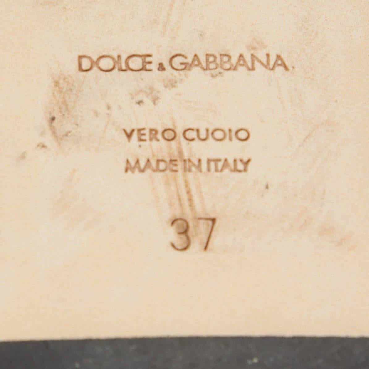 Dolce & Gabbana Black Leather DG Amore Flat Slides Size 37 3