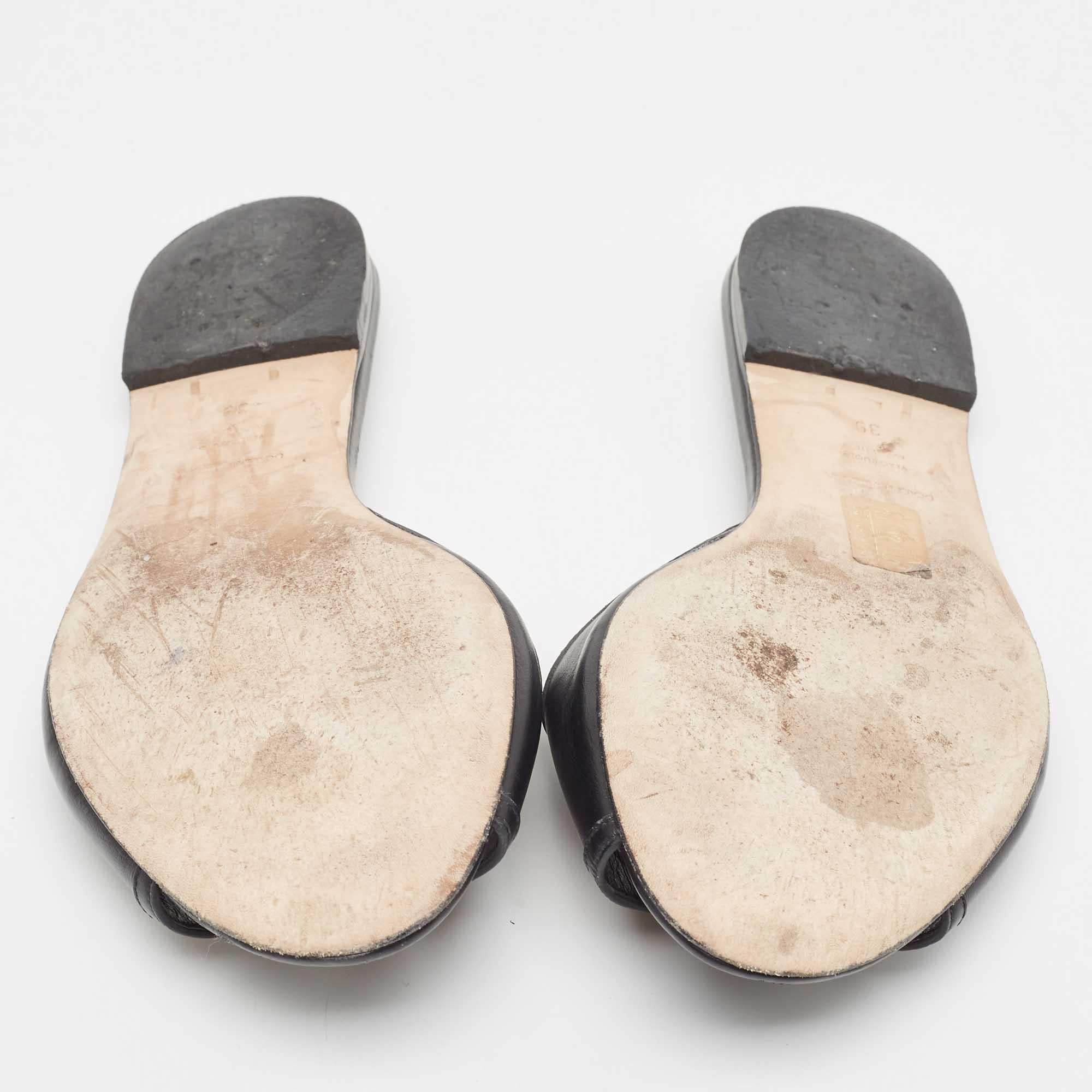 Dolce & Gabbana Black Leather  DG Amore Flat Slides Size 39 2