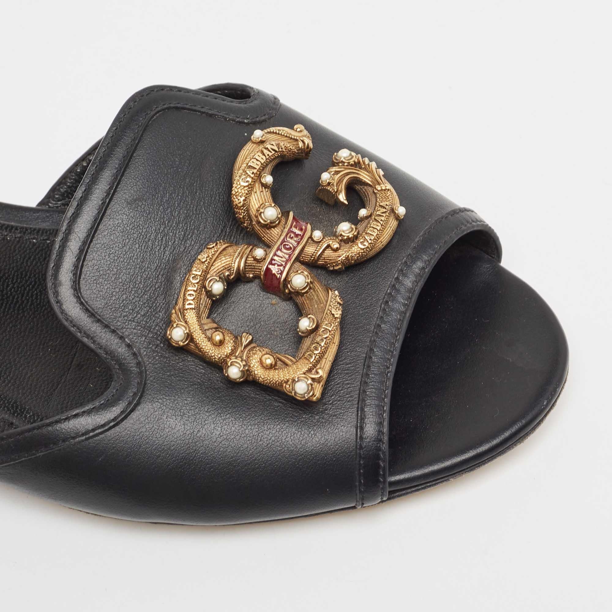 Dolce & Gabbana Black Leather  DG Amore Flat Slides Size 39 3