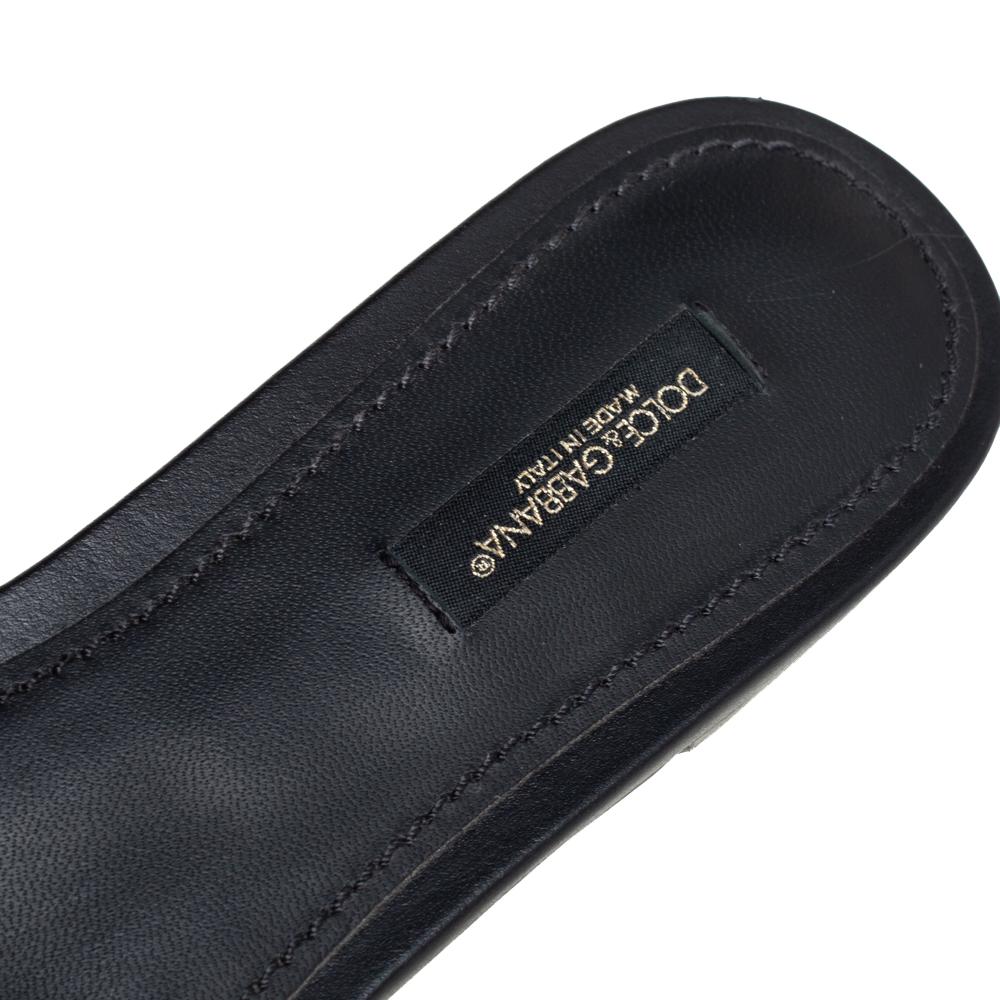 Dolce & Gabbana Cuero Negro DG Amore Logo Embellished Flat Slides Talla 38.5 2