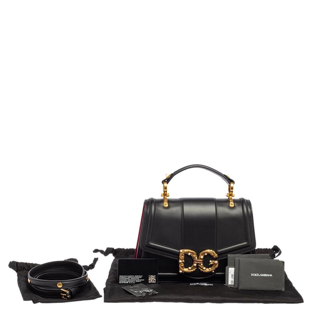 Dolce & Gabbana Black Leather DG Amore Top Handle Bag 7