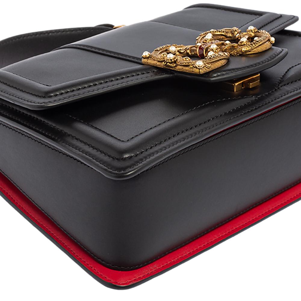 Women's Dolce & Gabbana Black Leather DG Amore Top Handle Bag