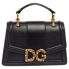 Dolce & Gabbana Black Leather DG Amore Top Handle Bag