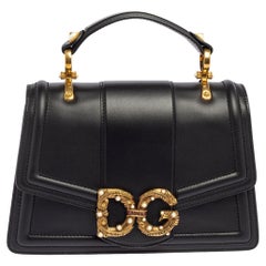Dolce & Gabbana Schwarzes Leder DG Amore Top Handle Tasche