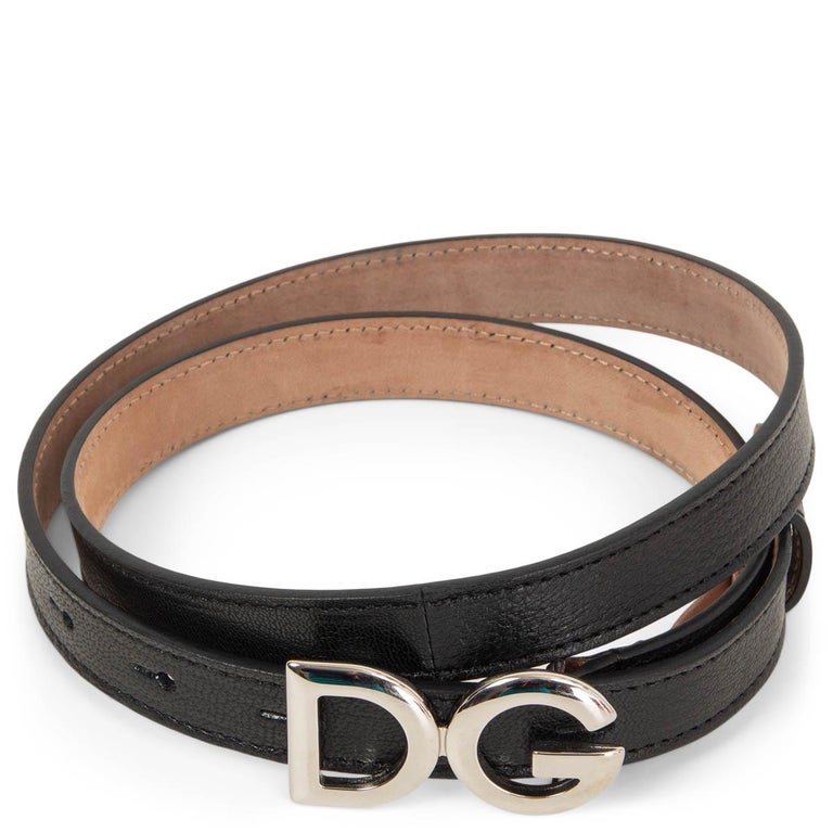 DOLCE and GABBANA black leather DG Buckle Thin Belt 80 at 1stDibs