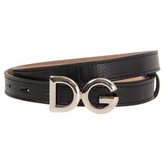 DOLCE & GABBANA black leather DG Buckle Thin Belt 80