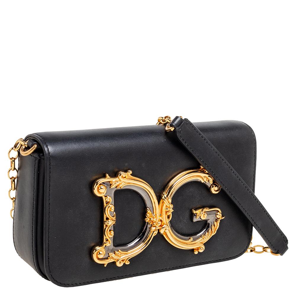 Dolce & Gabbana Black Leather DG Girls Shoulder Bag 1