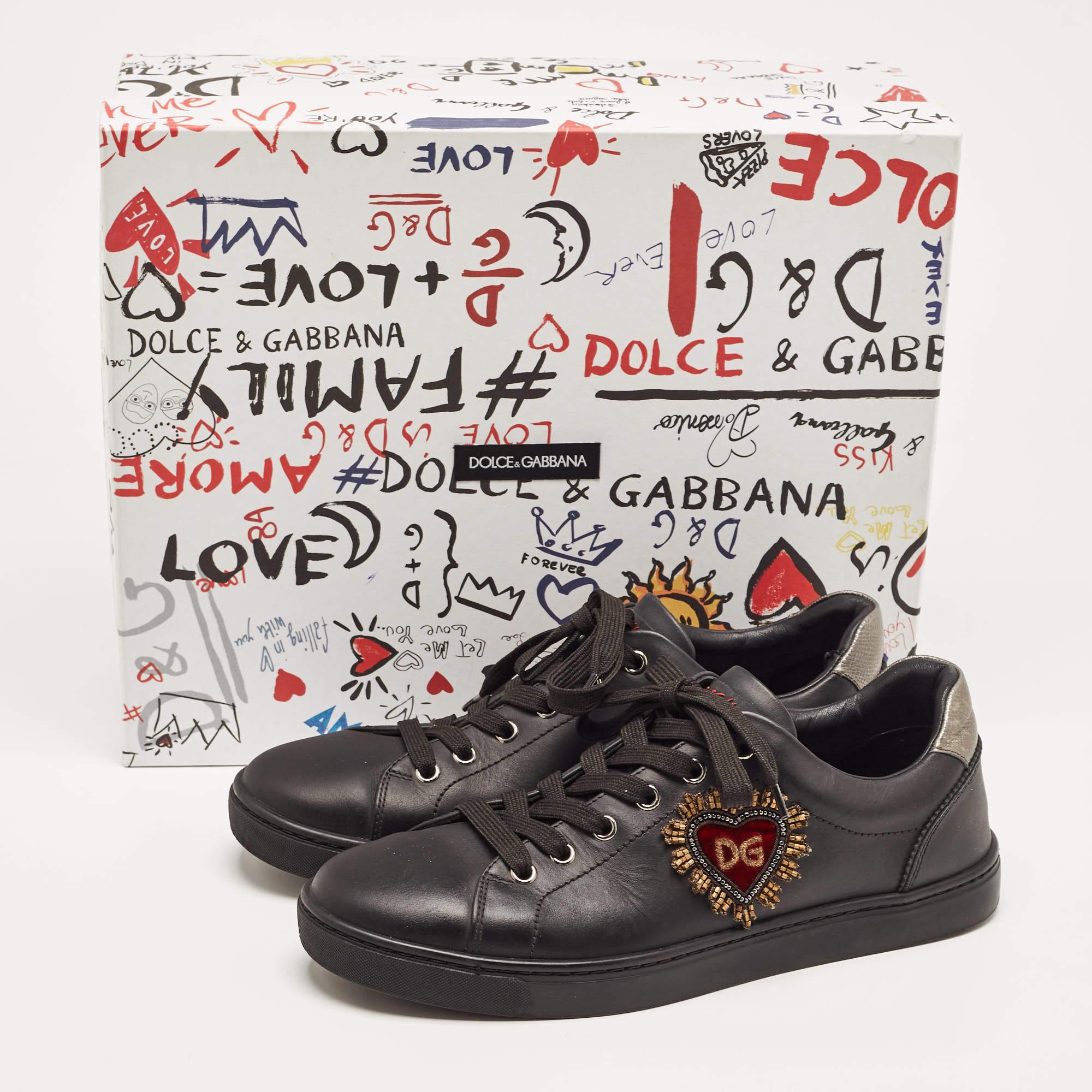 Dolce & Gabbana - Baskets DG Heart en cuir noir - Taille 40 en vente 5