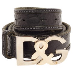 Dolce & Gabbana Black Leather DG Logo Belt 90CM