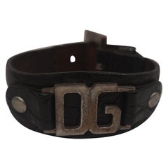 Dolce & Gabbana black leather DG Logo bracelet
