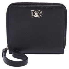 Dolce & Gabbana Black Leather D&G Logo Zip Around Wallet